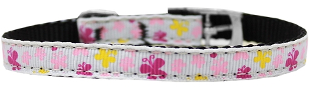 Butterfly Nylon Dog Collar with classic buckle 3/8" White Size 10